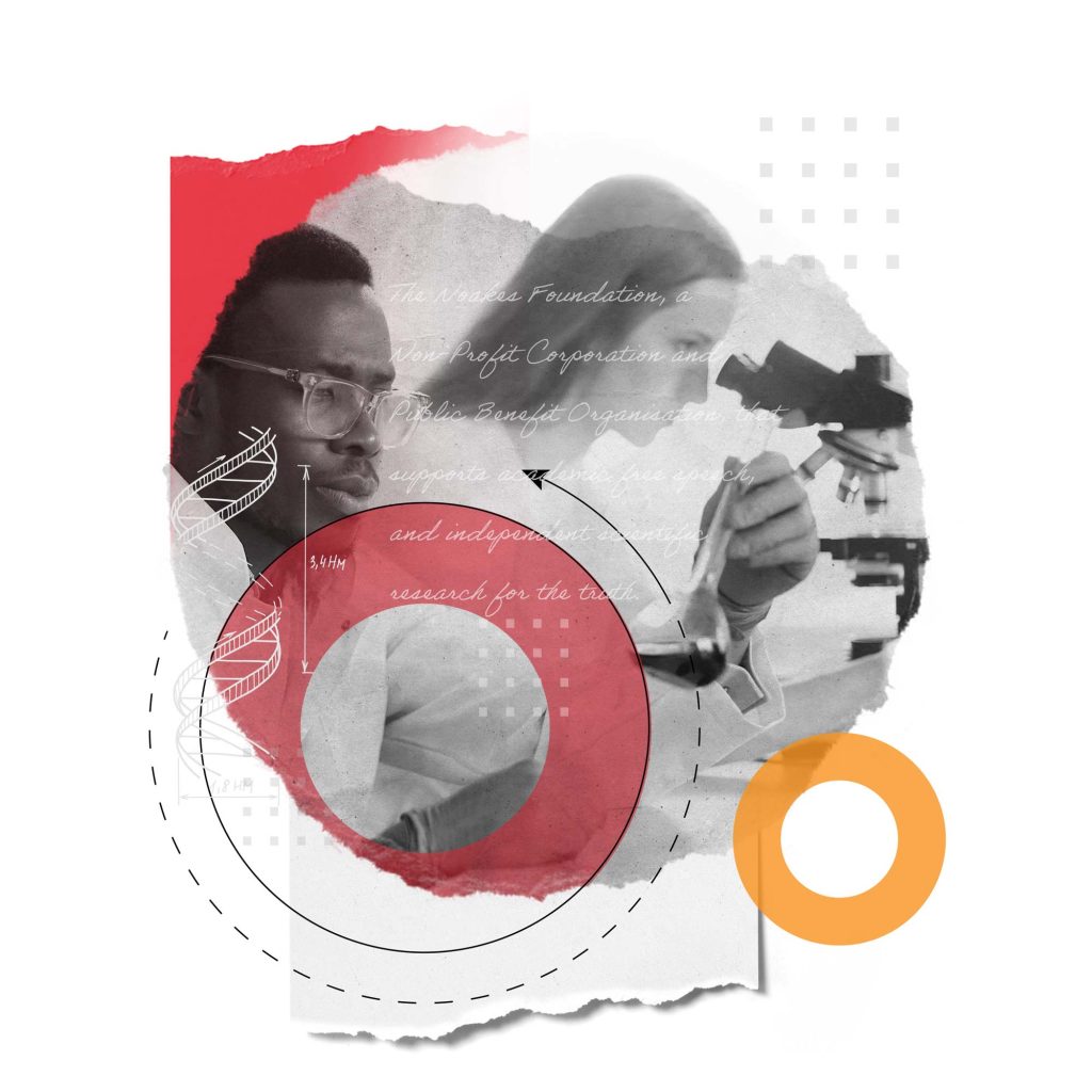 A collage of images depicting a diverse couple of scientists researching